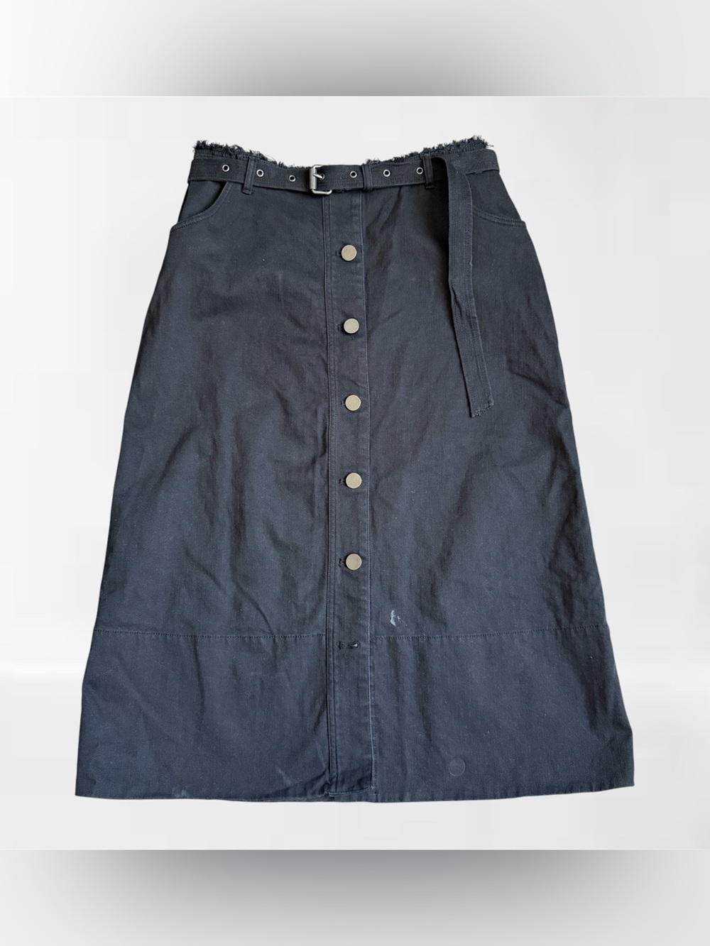 Elizabeth and James Black Denim Midi Skirt | Size 0 | Belted